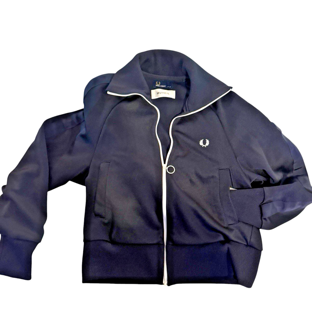 Fred Perry x Muveil Jacket Harrington Cropped Bomber Sz 10 Rare Navy White